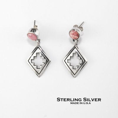 画像1: アメリカンジュエリー サウスウエスト スターリングシルバー ピアス  ローズピンク /Sterling Silver Earrings