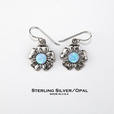 画像1: アメリカンジュエリー オパール スターリングシルバー フラワー ピアス/Sterling Silver Opal Floral Earrings