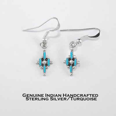 画像1: ズニ スターリングシルバー&ターコイズ ハンドメイド ピアス/Zuni Handmade Sterling Silver Turquoise Earrings