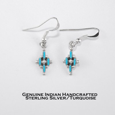 画像1: ズニ スターリングシルバー&ターコイズ ハンドメイド ピアス/Zuni Handmade Sterling Silver Turquoise Earrings