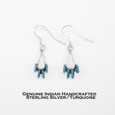 画像1: アメリカ インディアン ズニ族 スターリングシルバー&ターコイズ ハンドメイド ピアス/Native American Zuni Handmade Sterling Silver Turquoise Earrings