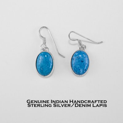 画像1: ズニ インディアン ハンドメイド 925シルバー デニム ラピス ピアス/Native American Zuni Sterling Silver Denim Lapis Earrings