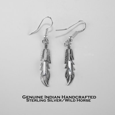 画像1: フェザー ピアス アメリカ インディアン ナバホ族作 925シルバー&ワイルド ホース/Native American Navajo Sterling Silver Wild Horse Feather Earrings