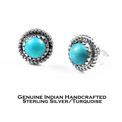 画像1: ナバホ インディアン ハンドメイド スターリングシルバー ターコイズ ピアス/Navajo Sterling Silver&Turquoise Earrings