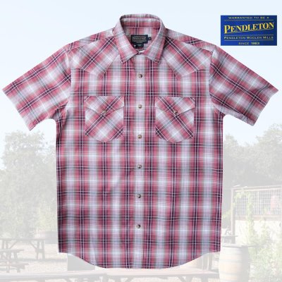 画像1: ペンドルトン 半袖 ウエスタン シャツ レッドプラッドS/Pendleton Short Sleeve Western Shirt