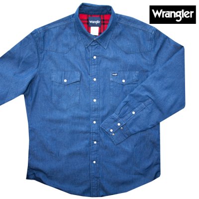 画像1: ラングラー フランネルラインド ウエスタン シャツ ジャケット（ デニム ）大きいサイズ L（身幅約65cm）/Wrangler Flannel Lined Work Western Shirt(Denim)