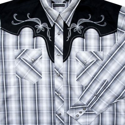 画像2: パンハンドルスリム  刺繍 ウエスタンシャツ シルバー・ブラック（長袖）大きいサイズ XL（身幅約68cm）/Brooks&Dunn by Panhandle Slim Long Sleeve Western Shirt(Silver/Black)