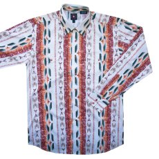 画像1: パンハンドルスリム アズテック ウエスタンシャツ ホワイト・アリゾナレッドブラウン（長袖）/Panhandle Slim  Long Sleeve Aztec Western Shirt(White/ Brown) (1)