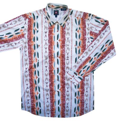 画像1: パンハンドルスリム アズテック ウエスタンシャツ ホワイト・アリゾナレッドブラウン（長袖）/Panhandle Slim  Long Sleeve Aztec Western Shirt(White/ Brown)