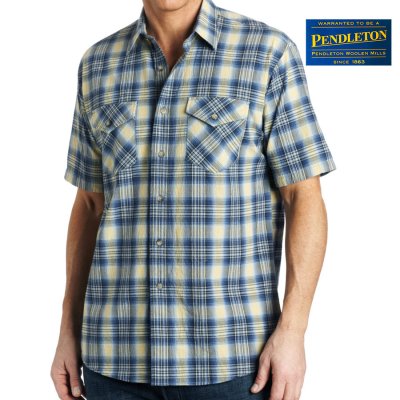 画像1: ペンドルトン 半袖 シャツ（ベイブルー&イエロー）/Pendleton Short Sleeve Tracker Shirt