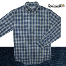 画像1: カーハート ボタンダウン コットン 長袖シャツ（ブルー）S/Carhartt Long Sleeve Shirt(Blue) (1)