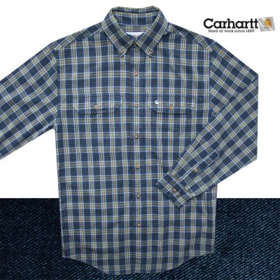画像1: カーハート ボタンダウン コットン 長袖シャツ（ブルー）S/Carhartt Long Sleeve Shirt(Blue)