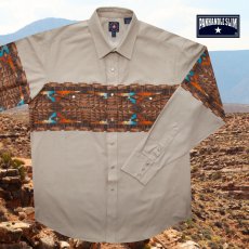 画像1: パンハンドルスリム アズテック ボーダー ウエスタンシャツ ブラウン（長袖）L（身幅約63cm）/Panhandle Slim Aztec Border Shirt (1)