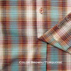 画像2: カブー アウトドア シャツ・バラードシャツ キー＆IDポケット付き（長袖）S（ブラウン・ターコイズ/ライトブラウン・ブルー）/Kavu Ballard Shirt(Brown/Turquoise Light Brown/Blue) (2)