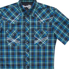 画像2: ラングラー 20X 半袖 刺繍 ウエスタンシャツ ブルー・グリーンS/Wrangler 20X Short Sleeve  Western Shirt (2)