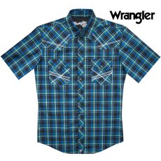 画像1: ラングラー 20X 半袖 刺繍 ウエスタンシャツ ブルー・グリーンS/Wrangler 20X Short Sleeve  Western Shirt (1)