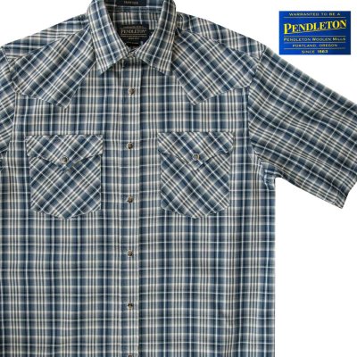 画像1: ペンドルトン 半袖 ウエスタン シャツ ブルー・クリーム/Pendleton Shortsleeve Western Shirt