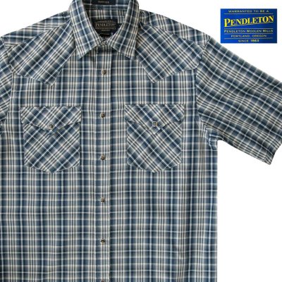 画像1: ペンドルトン 半袖 ウエスタン シャツ ブルー・クリーム/Pendleton Shortsleeve Western Shirt