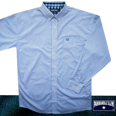 画像1: パンハンドルスリム  ボタンダウン ストライプ シャツ ホワイト・ブルー（長袖）/Panhandle Slim  Long Sleeve Shirt(White/ Blue)