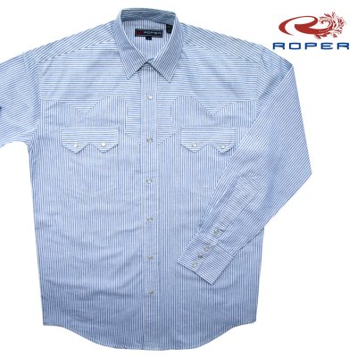 画像1: ローパー  ストライプ ウエスタン シャツ（ブルー/長袖）S/Roper Long Sleeve Stripe Western Shirt(Blue)