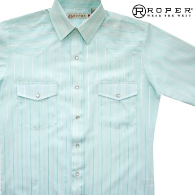 画像1: ローパー クラシック ストライプ ウエスタン シャツ（アクア/半袖）S/Roper Short Sleeve Western Shirt(Aqua)