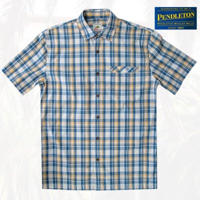 画像1: ペンドルトン 半袖 シャツ（ネイビー・イエロー）S/Pendleton Short Sleeve Surf Shirt