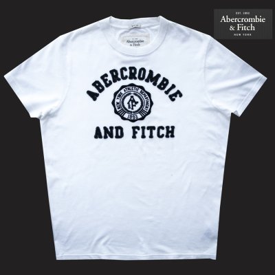 画像1: アバクロンビー＆フィッチ アップリケ 半袖 Tシャツ（ホワイト・ネイビー）XXL/Abercrombie&Fitch T-shirt(White/Navy)