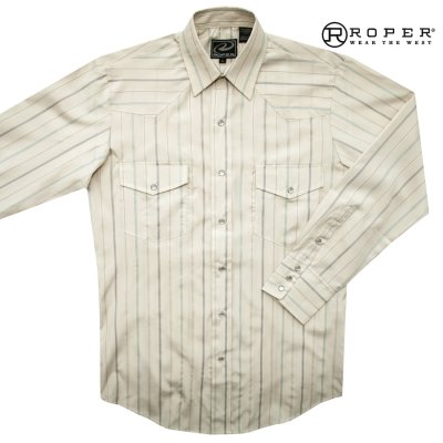 画像1: ローパー ストライプ ウエスタン シャツ（アイボリー/長袖）S/Roper Long Sleeve Western Shirt