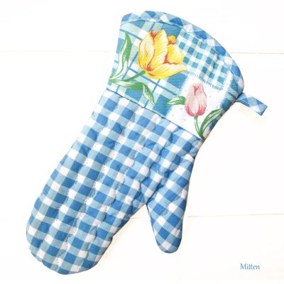 画像1: 花柄 チューリップ ギンガムチェック ミトン 鍋つかみ/Mitten Tulip