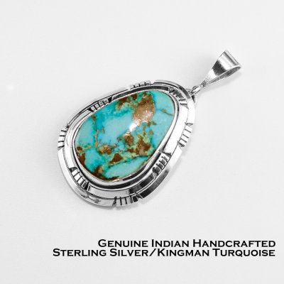画像1: アメリカインディアン ナバホ族  キングマン ターコイズ・スターリングシルバー ペンダント トップ/Native American Navajo Kingman Turquoise Sterling Silver Pendant
