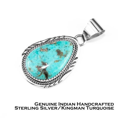 画像1: アメリカインディアン ナバホ族  キングマン ターコイズ・スターリングシルバー ペンダント トップ/Native American Navajo Kingman Turquoise Sterling Silver Pendant