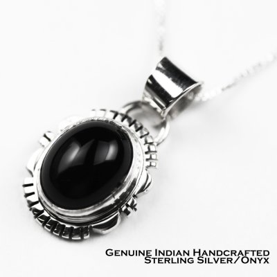 画像1: ナバホ オニキス&スターリングシルバー ネックレス/Navajo Handmade Onyx&Sterling Silver Necklace