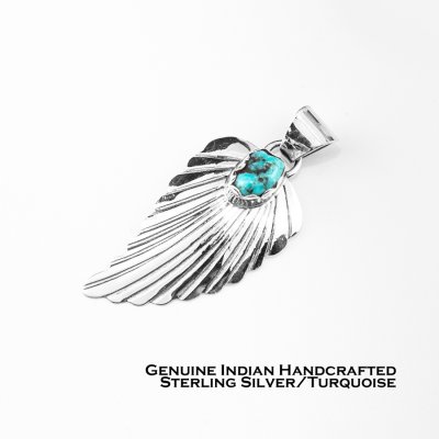 画像1: フェザー スターリングシルバー ターコイズ ペンダント トップ インディアンジュエリー アメリカ 先住民族 ナバホ族作/Native American Navajo Sterling Silver Turquoise Pendant