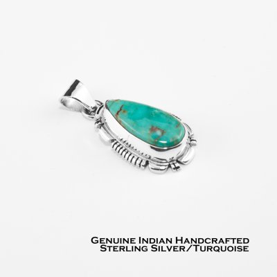 画像1: ターコイズ スターリングシルバー ペンダント トップ アメリカインディアン ナバホ族作/Native American Navajo Turquoise Sterling Silver Pendant