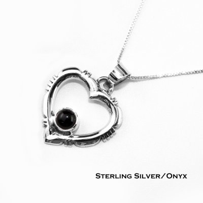 画像1: アメリカン ジュエリー ハート オニキス&スターリングシルバー ネックレス/Onyx Sterling Silver Heart Necklace
