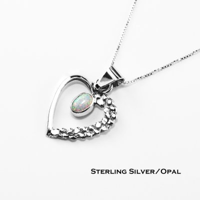 画像1: アメリカン ジュエリー ハート オパール&スターリングシルバー ネックレス/Opal Sterling Silver Heart Necklace