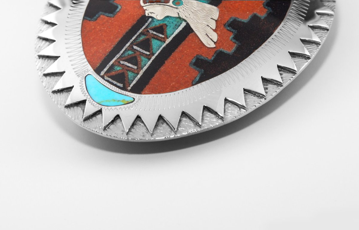 画像2: ジョンソンアンドヘルド ナバホ サンド ペイント 100% ハンドクラフト バックル インディアン・プエブロ/Johnson & Held THE FIRST EVER SAND PAINTING BUCKLE (2)