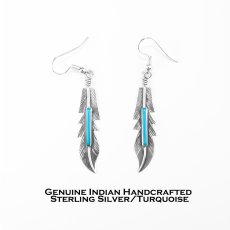 画像2: フェザー ピアス アメリカ インディアン ナバホ族作 925シルバー&ターコイズ/Native American Navajo Sterling Silver Turquoise Feather Earrings (2)