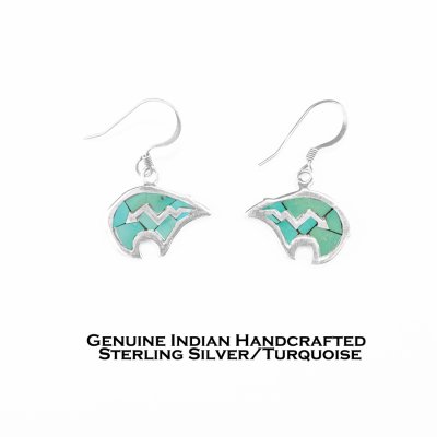 画像1: ベアー・熊 ナバホ ターコイズ インレイ スターリングシルバー ピアス/Native American Navajo Turquoise Sterling Silver Bear Earrings