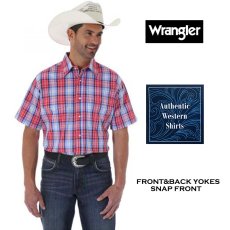 画像1: ラングラー イージーケア 半袖 ウエスタンシャツ ブルー・レッド・ホワイト S/Wrangler Wrinkle Resist Short Sleeve Western Shirt (1)