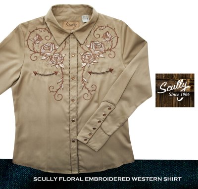 画像3: スカリー ローズ＆ロングホーン 刺繍 ウエスタン シャツ（長袖/ライトブラウン）S/Scully Long Sleeve Western Shirt(Women's)
