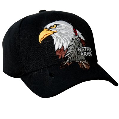 画像1: ネイティブプライド シャドウつき 刺繍 キャップ アメリカンイーグル＆フェザー（ブラック）/Native Pride Cap American Eagle&Feather
