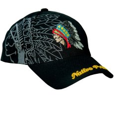 画像1: ネイティブプライド シャドウつき 刺繍 キャップ インディアン（ブラック）/Native Pride Cap Indian Head (1)