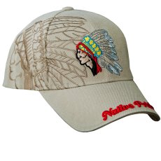 画像1: ネイティブプライド シャドウつき 刺繍 キャップ インディアン（カーキ）/Native Pride Cap Indian (1)