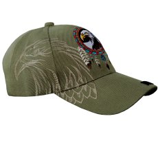 画像1: ネイティブプライド シャドウつき 刺繍 キャップ アメリカンイーグル＆フェザー（ アーミーグリーン）/Native Pride Cap American Eagle&Feather(Army Green) (1)