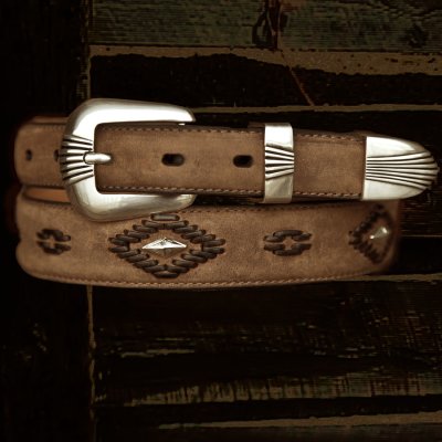 画像1: スリーピース ウエスタン ベルト（ダイヤデザイン ブラウン）38/Nocona Western Leather Belt(Brown)