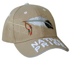 画像1: ネイティブプライド シャドウつき フェザー ロゴ 刺繍 キャップ（タン）/Native Pride Embroidered Cap Feather(Tan)  (1)