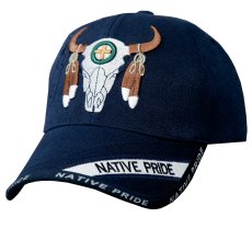 画像2: ネイティブプライド  シャドウつき 刺繍 キャップ フェザー ブルスカル（ネイビー）/Native Pride Embroidered Cap Feather Bull Skull(Navy) (2)