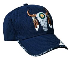 画像1: ネイティブプライド  シャドウつき 刺繍 キャップ フェザー ブルスカル（ネイビー）/Native Pride Embroidered Cap Feather Bull Skull(Navy) (1)