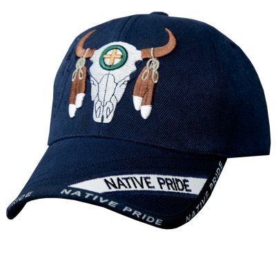 画像2: ネイティブプライド  シャドウつき 刺繍 キャップ フェザー ブルスカル（ネイビー）/Native Pride Embroidered Cap Feather Bull Skull(Navy)